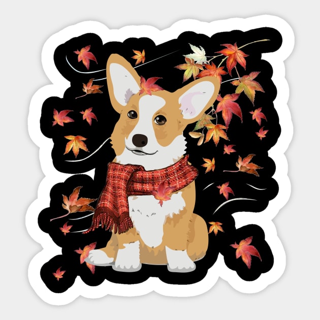 Maple Dog Leaf Fall Hello Autumn Funny Corgi Lover Sticker by MarrinerAlex